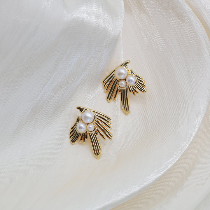 Golden Wing Pearl Earrings