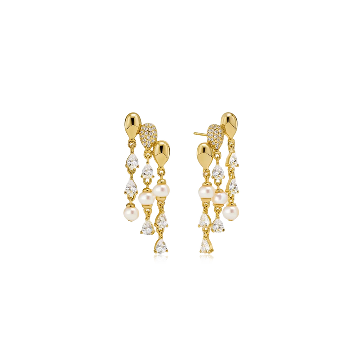 Golden Bubble & Pearl Drop Earrings