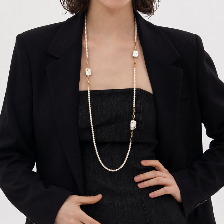 Double Strand Pearl Link Necklace