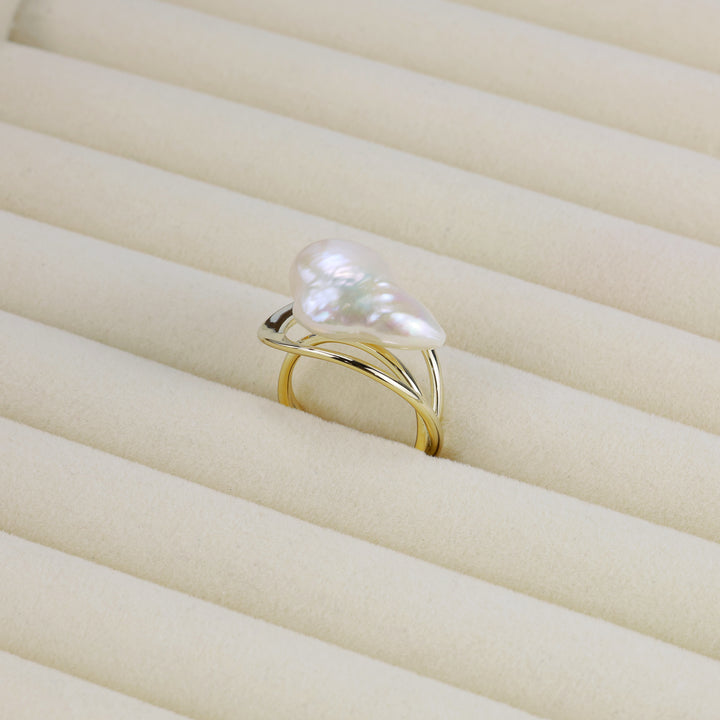 Golden Flow Pearl Statement Ring