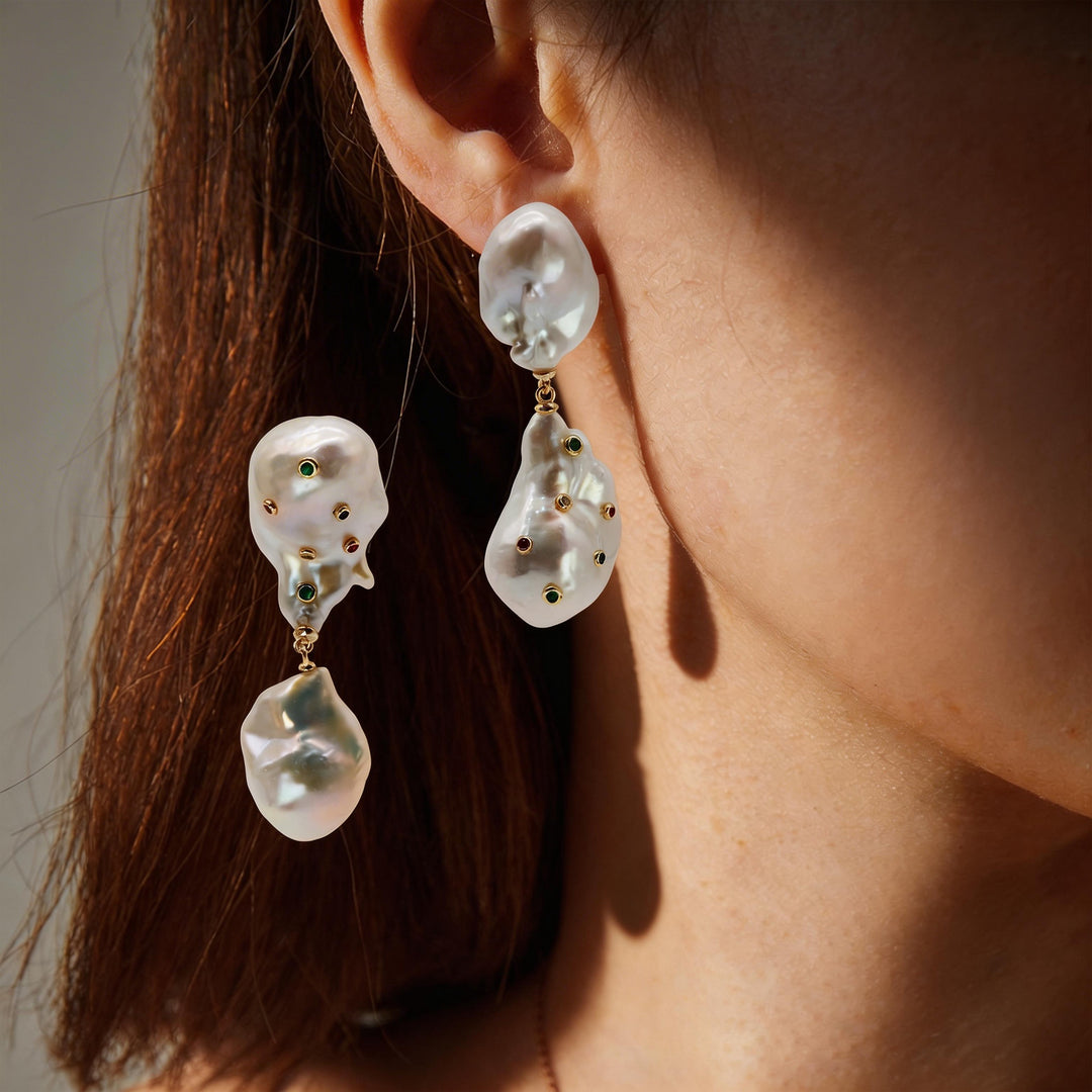 Dual Baroque Pearl Drop Earrings