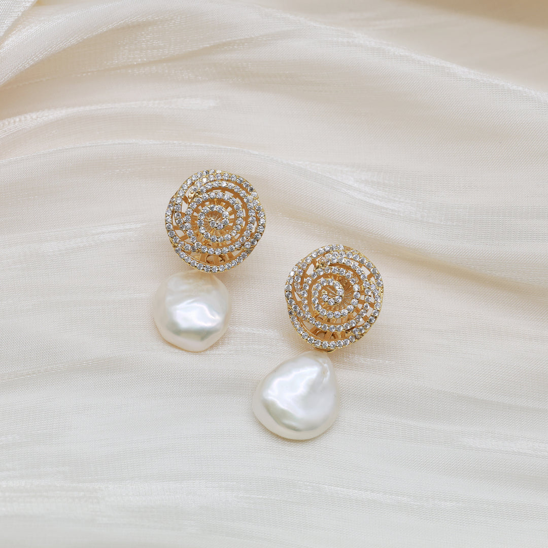 Halo Spiral Pearl Drop Earrings