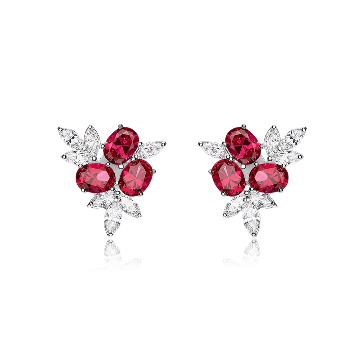Crimson Bloom Silver Earrings
