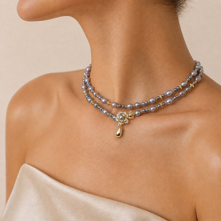 Celestine Drop Pearl Layer Necklace