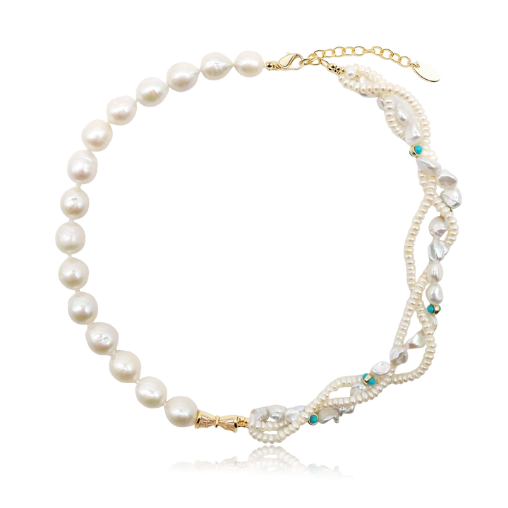 Aqua Pearl Asymmetric Layered Necklace