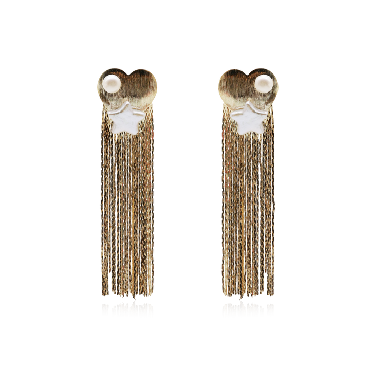 Heart Star Tassel Pearl Earrings