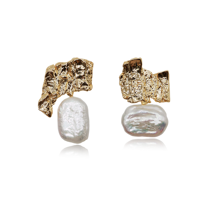 Boucles d'oreilles Perles Baroques sur Plaque Texturée