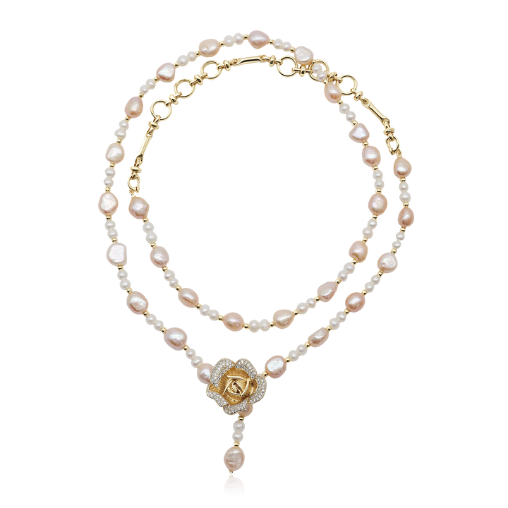 Rosé Dual Strand Pearl Necklace