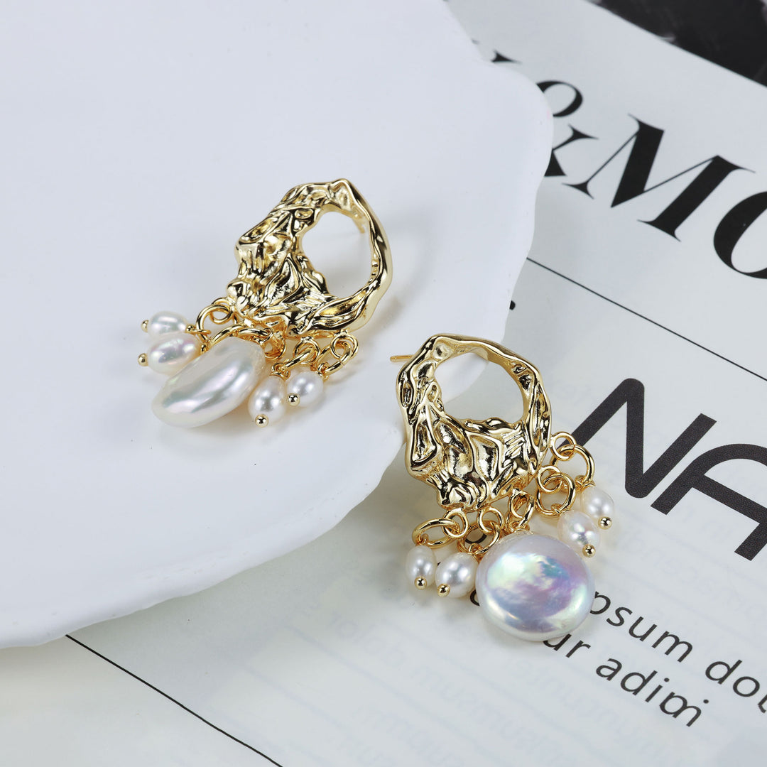 Molten Frame Pearl Drop Earrings