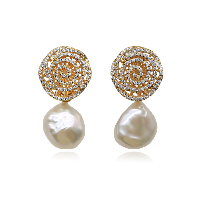 Halo Spiral Pearl Drop Earrings