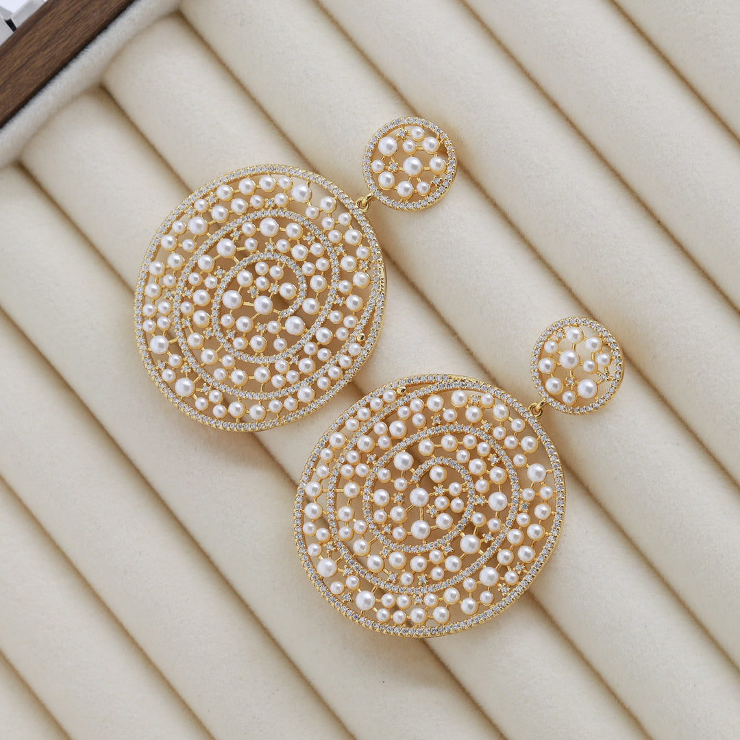 Spiral Pearl Medallion Earrings