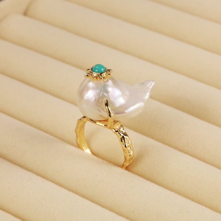 Turquoise Crown Baroque Pearl Ring