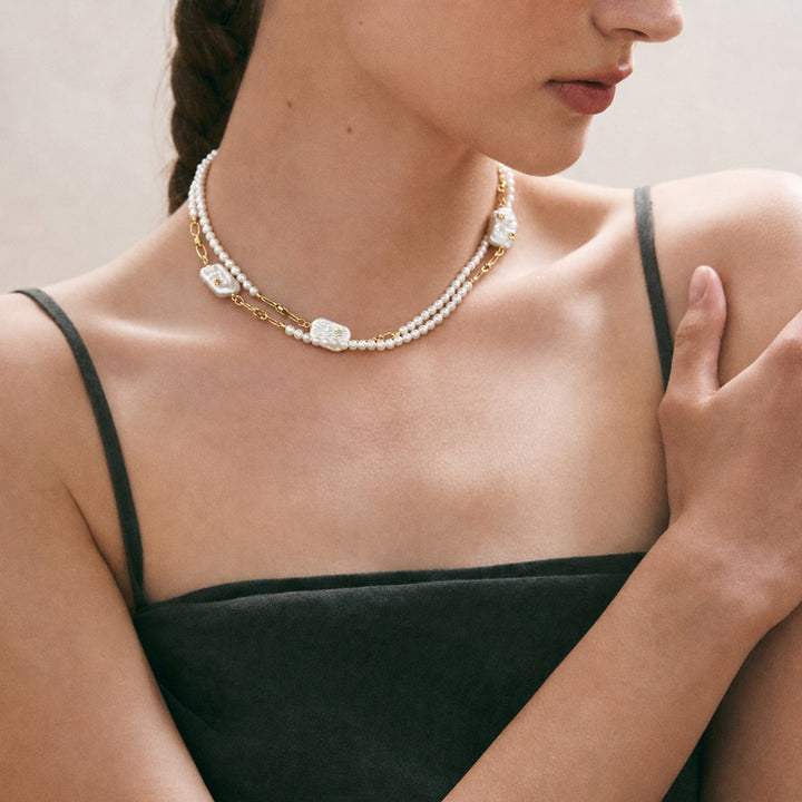 Double Strand Pearl Link Necklace