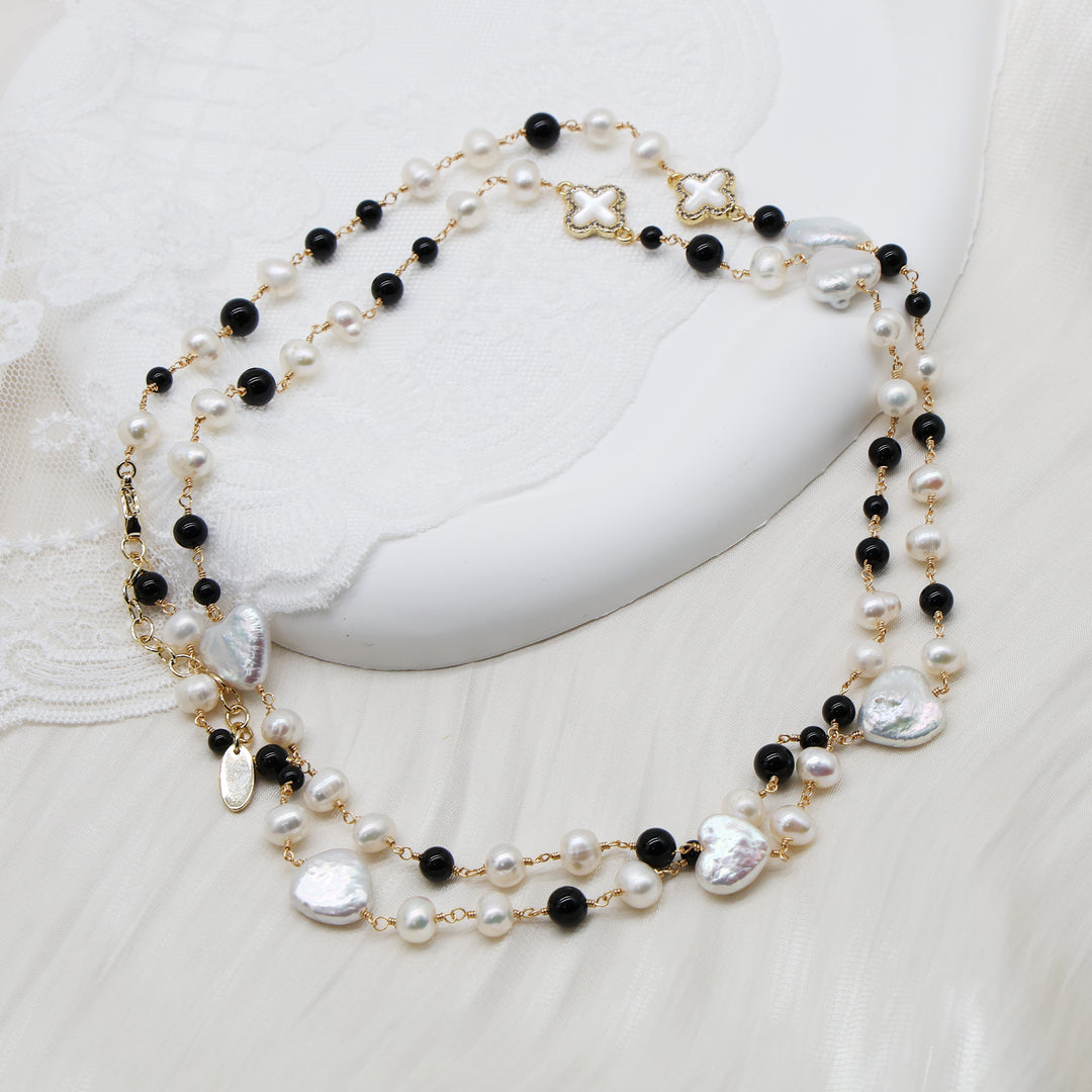 Noir Pearl Contrast Layered Necklace