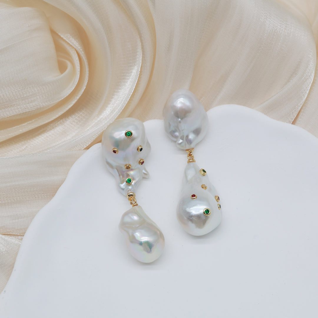 Dual Baroque Pearl Drop Earrings
