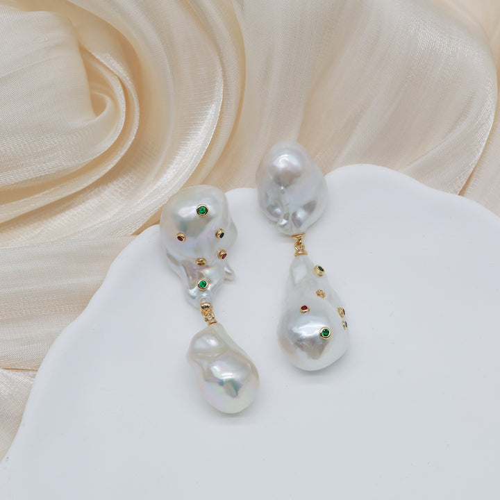 Dual Baroque Pearl Drop Earrings