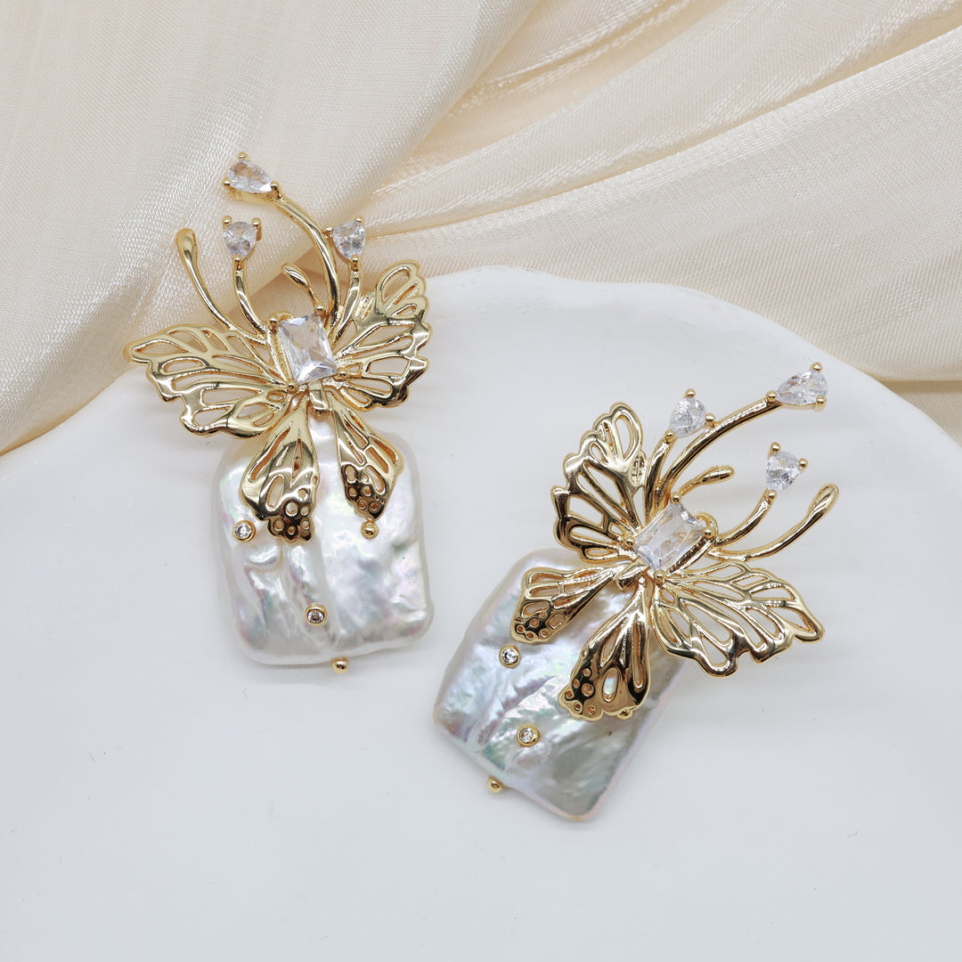 Butterfly Baroque Pearl Statement Earrings