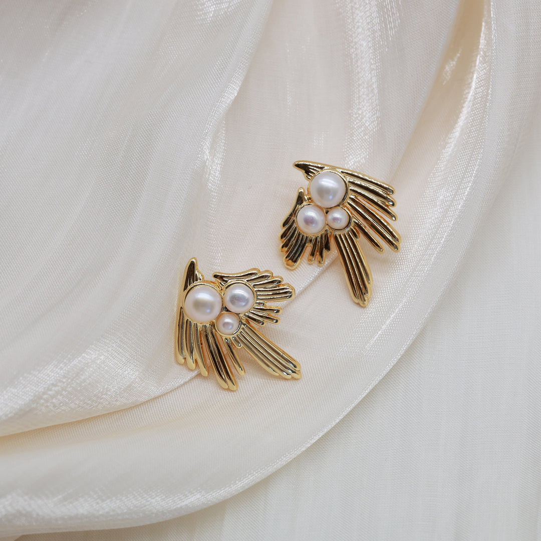 Golden Wing Pearl Earrings