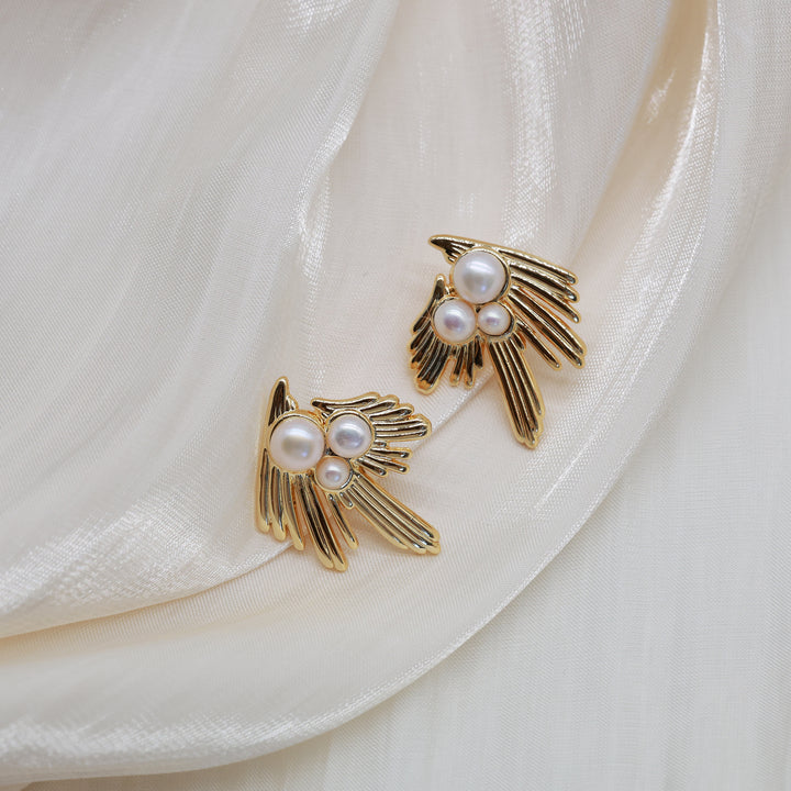 Golden Wing Pearl Earrings