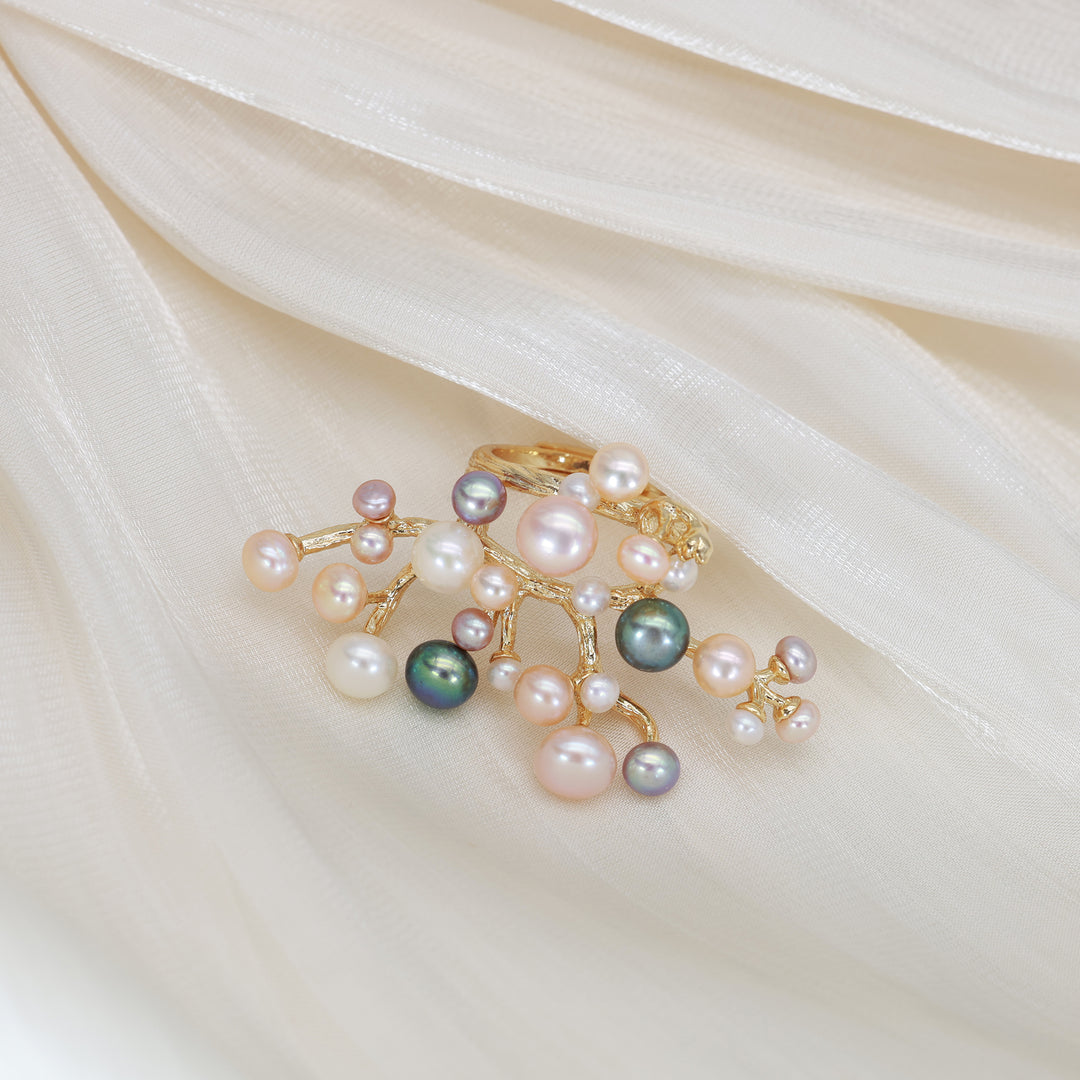 Bague grappe corail et perle