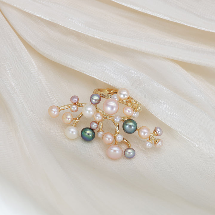 Bague grappe corail et perle