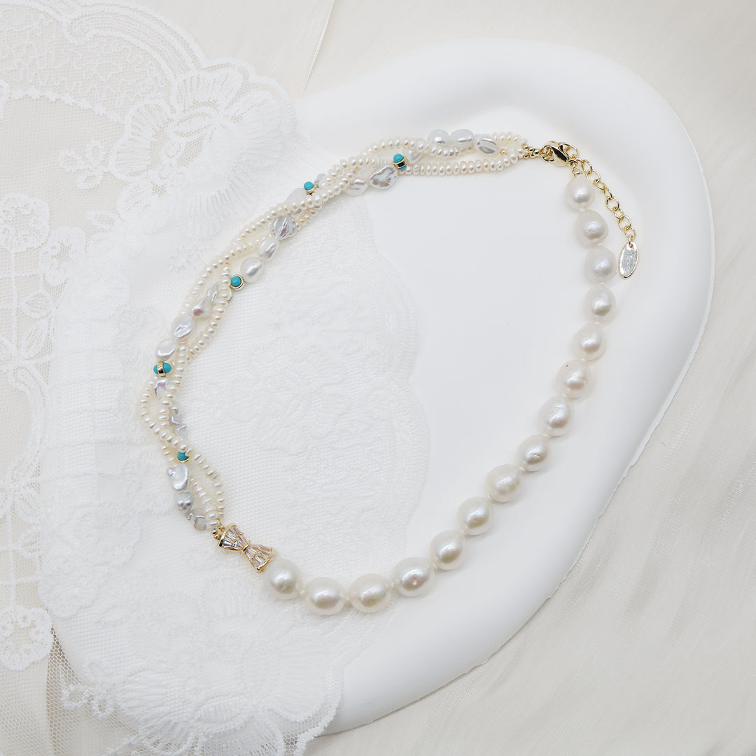 Aqua Pearl Asymmetric Layered Necklace