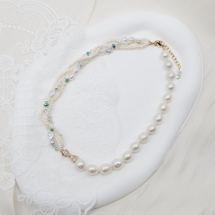 Aqua Pearl Asymmetric Layered Necklace