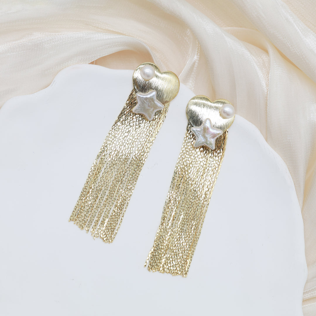 Heart Star Tassel Pearl Earrings