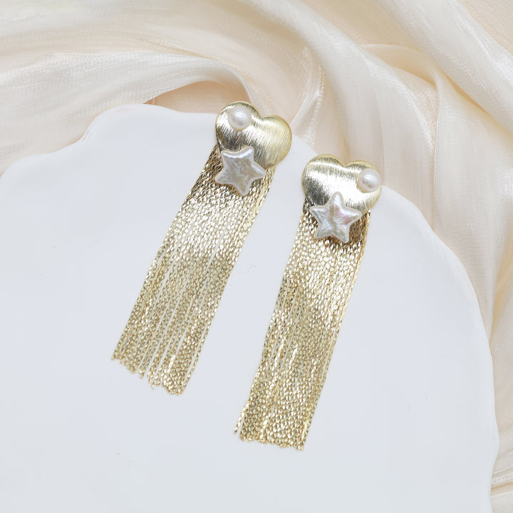 Heart Star Tassel Pearl Earrings