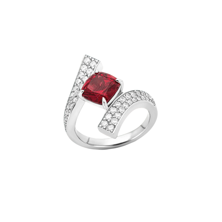 Crimson Arc Silver Gem Ring