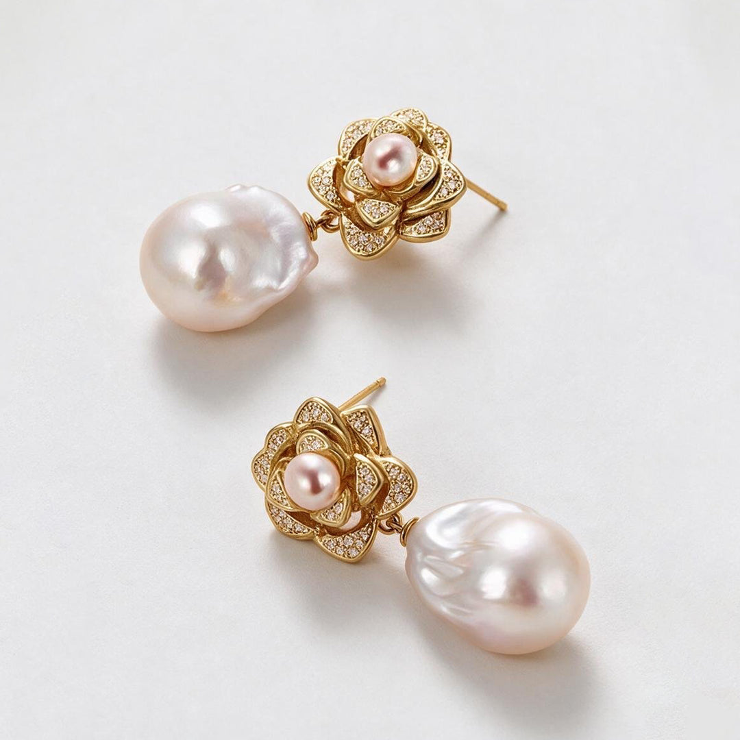 Rosalie Bloom Pearl Drop Earrings
