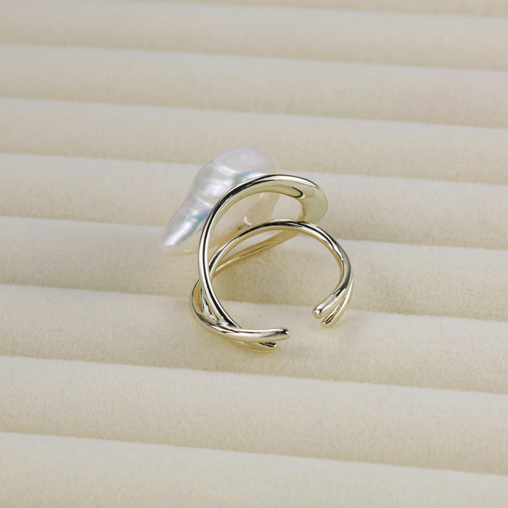 Golden Flow Pearl Statement Ring