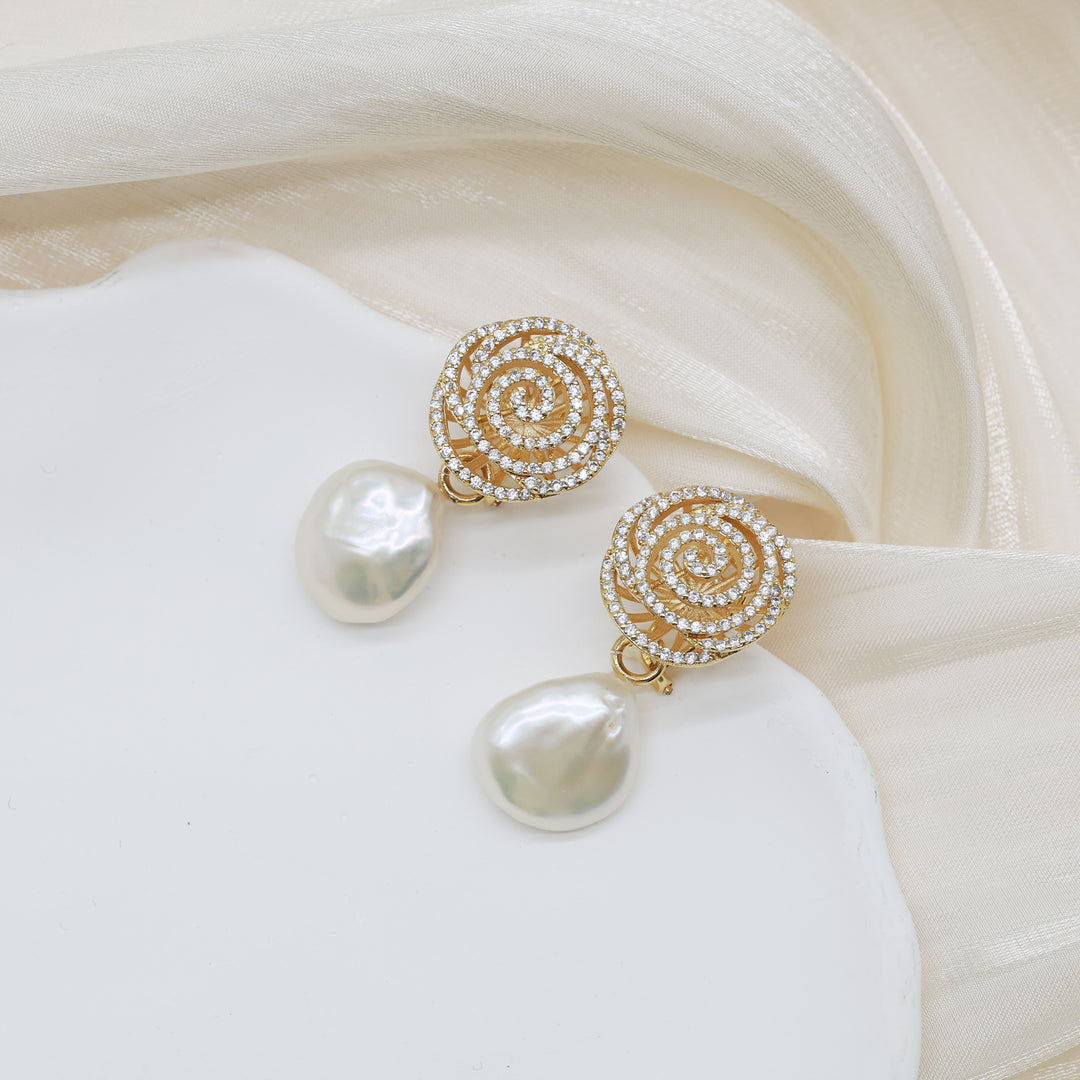 Halo Spiral Pearl Drop Earrings