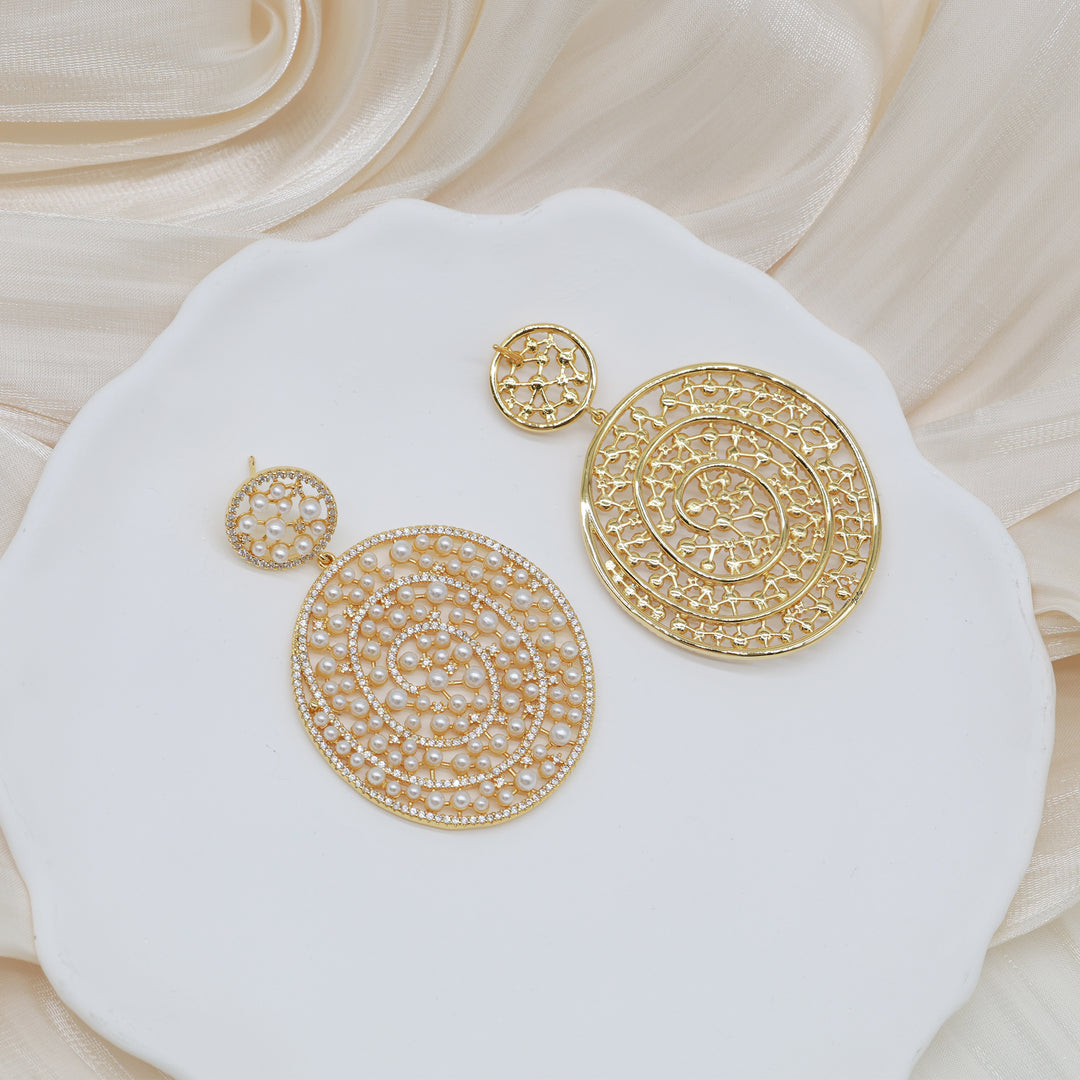 Spiral Pearl Medallion Earrings