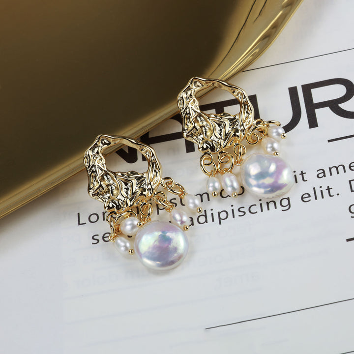 Molten Frame Pearl Drop Earrings