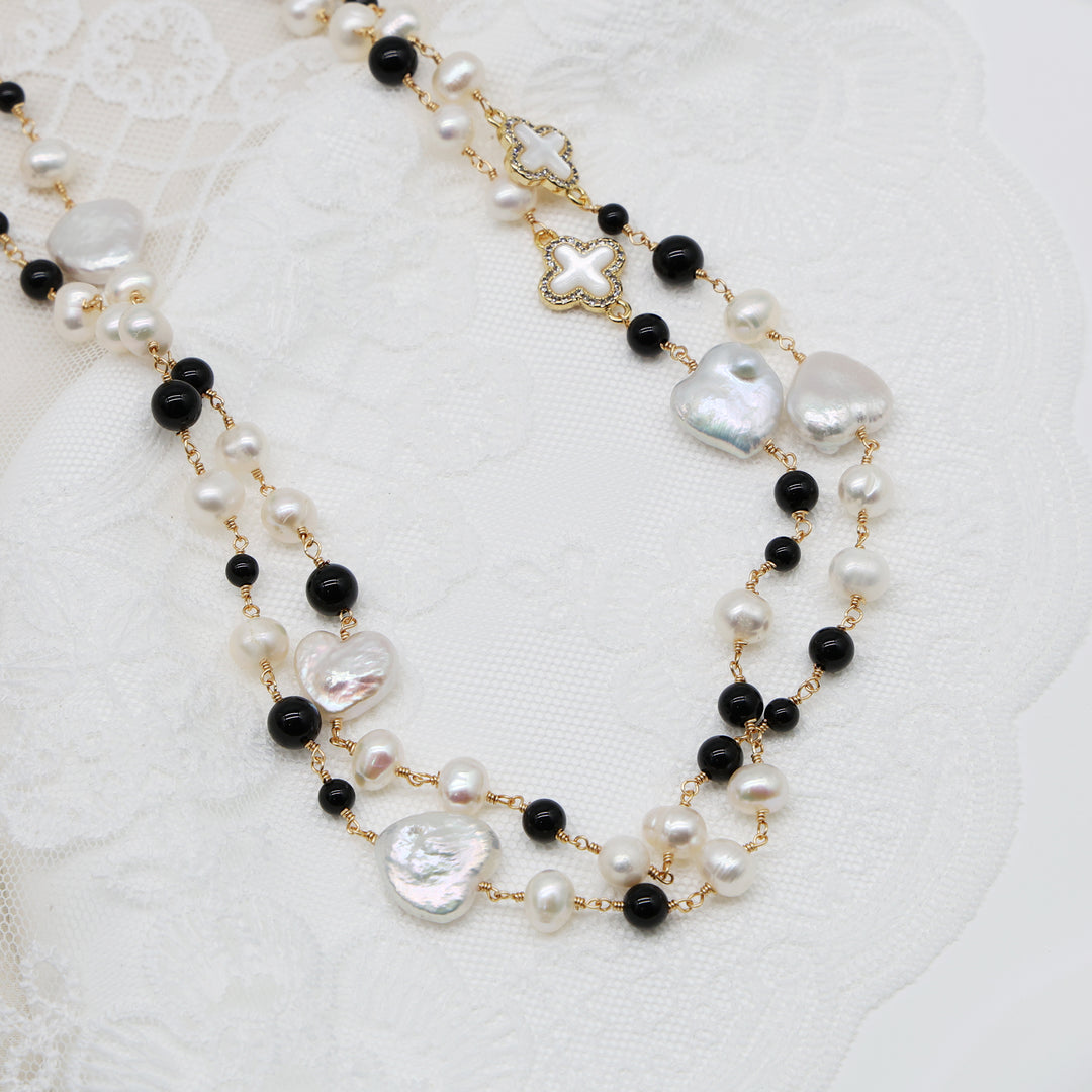 Noir Pearl Contrast Layered Necklace