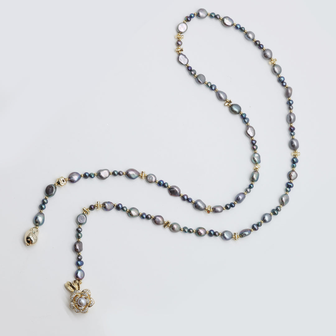 Celestine Drop Pearl Layer Necklace