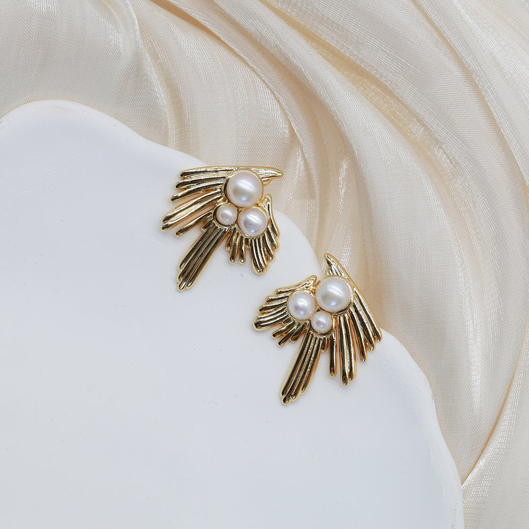 Golden Wing Pearl Earrings