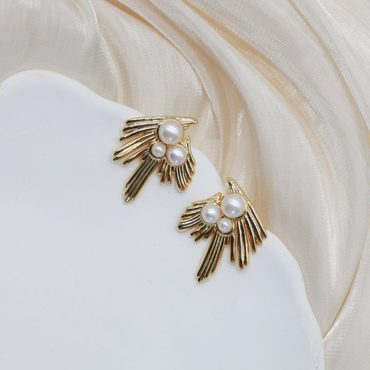 Golden Wing Pearl Earrings