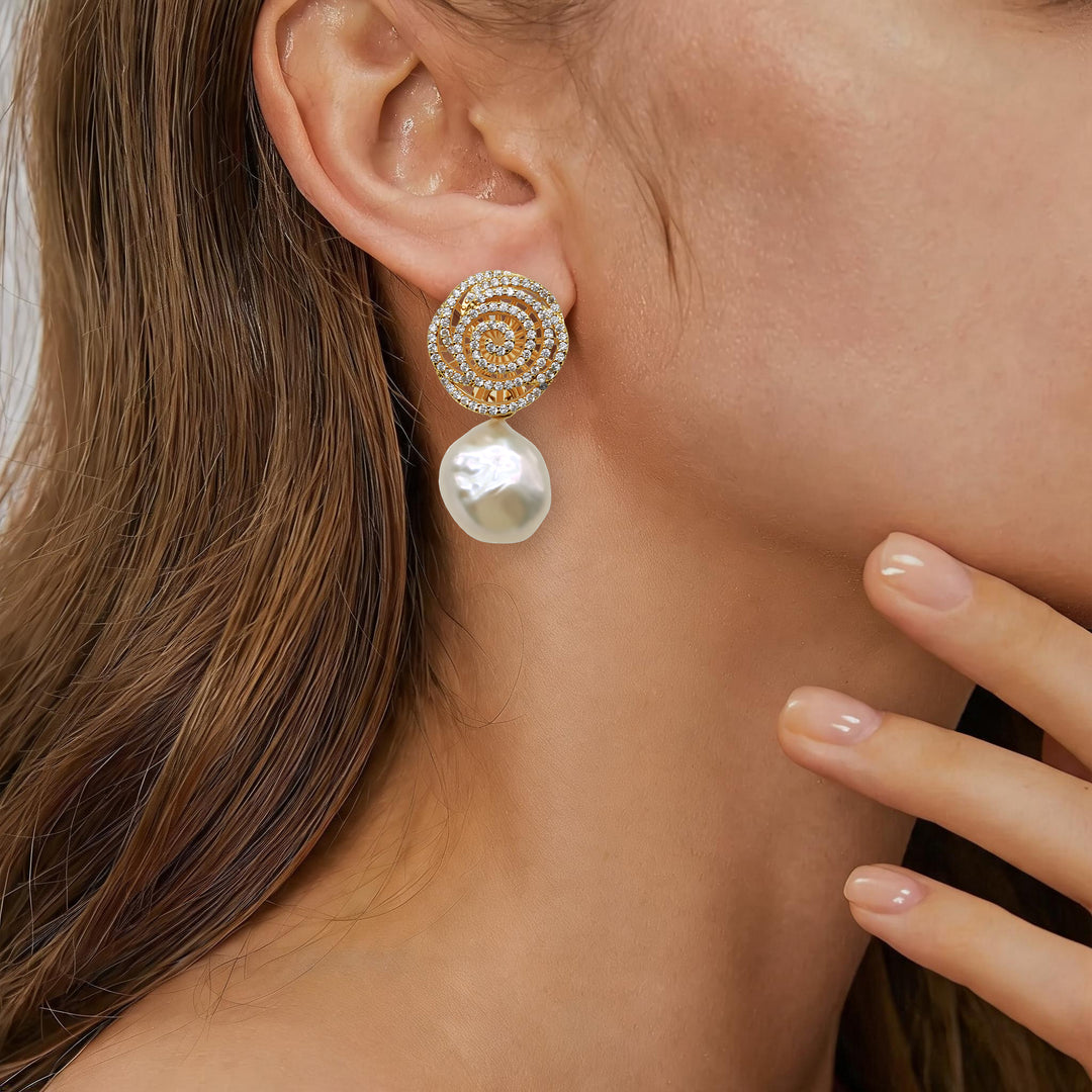 Halo Spiral Pearl Drop Earrings