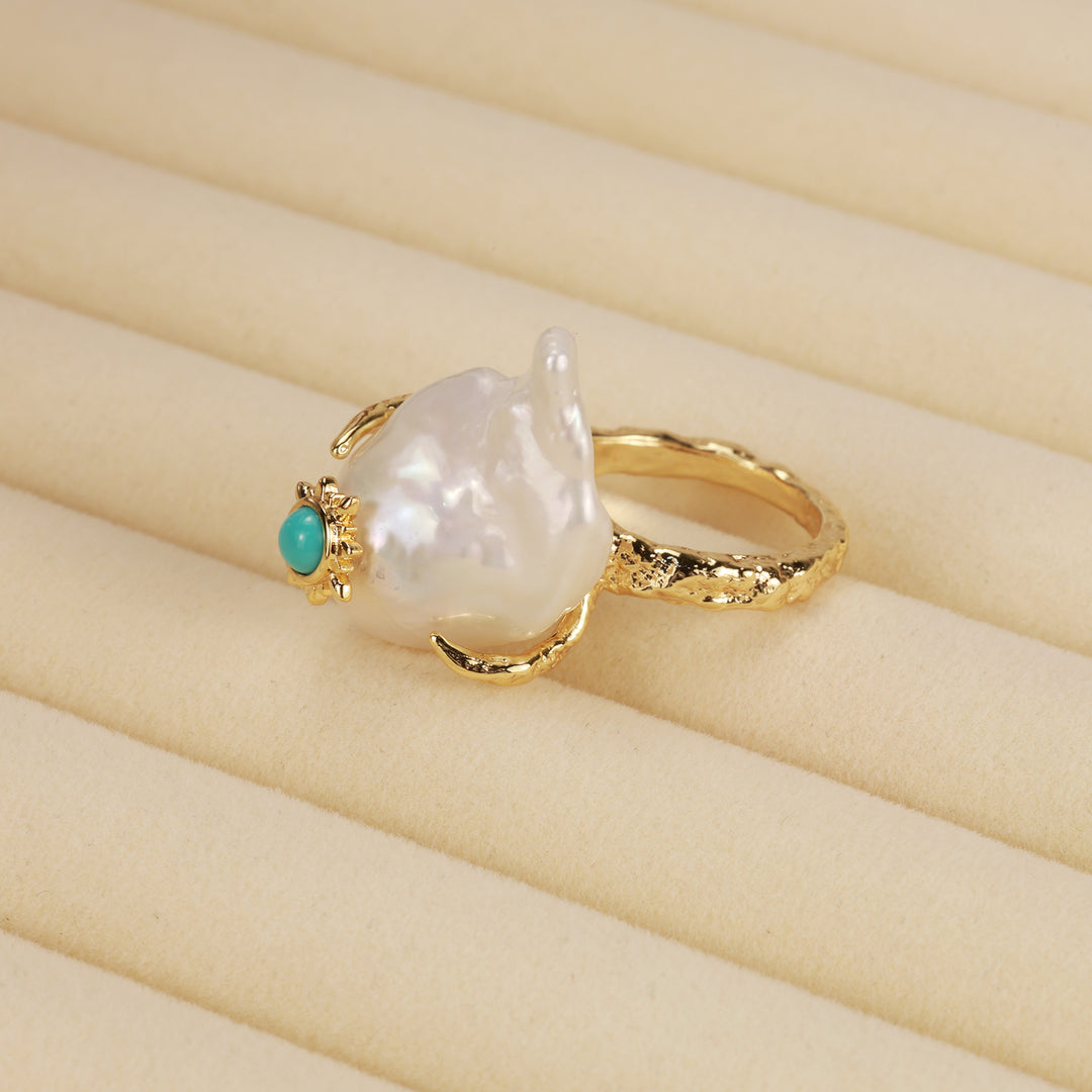 Turquoise Crown Baroque Pearl Ring