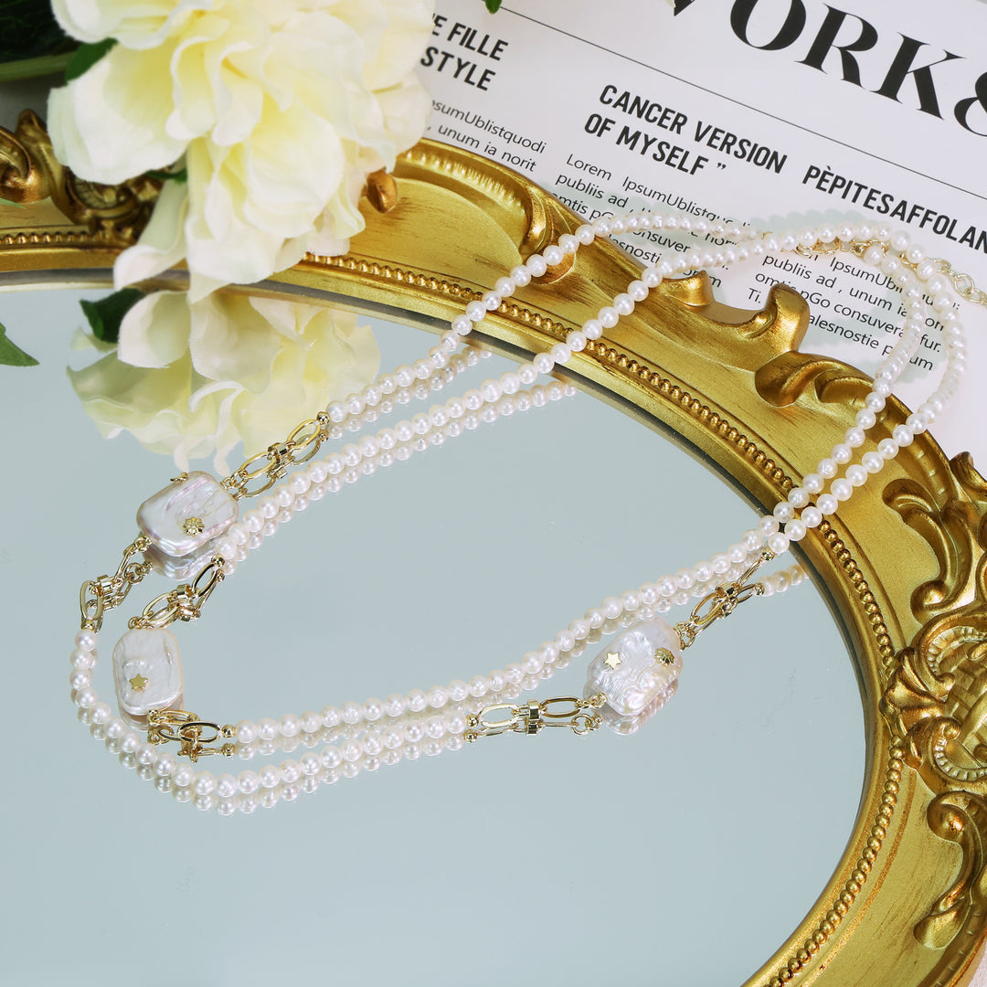 Double Strand Pearl Link Necklace