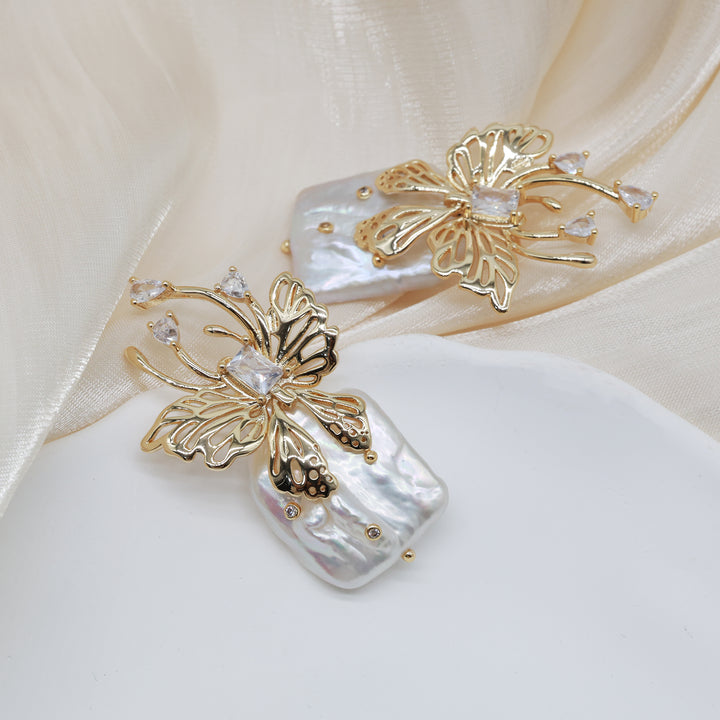 Butterfly Baroque Pearl Statement Earrings