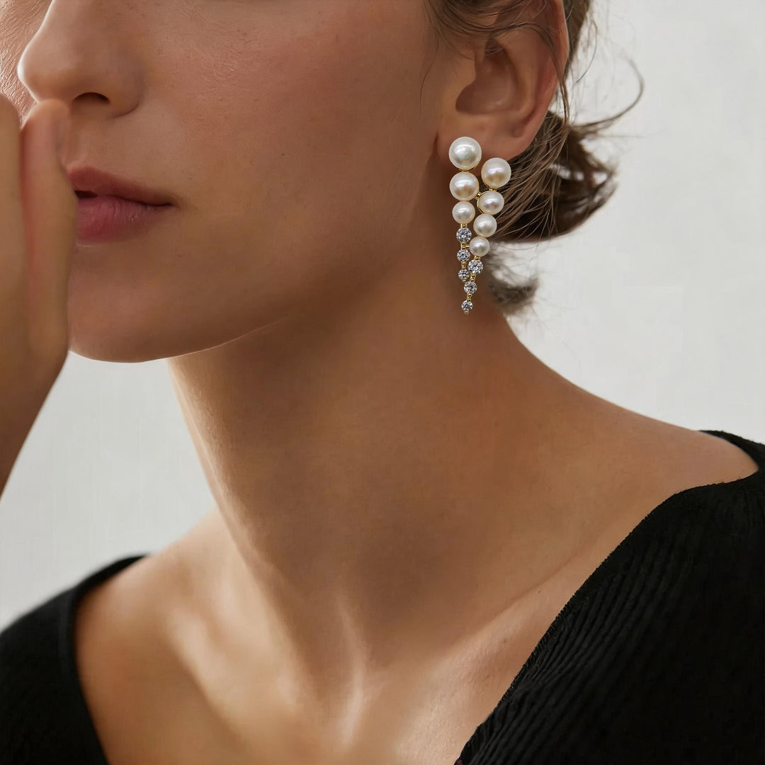 Pearl Cascade Crystal Earrings