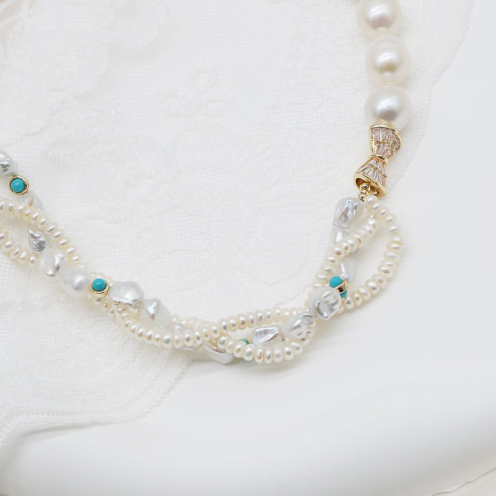 Aqua Pearl Asymmetric Layered Necklace