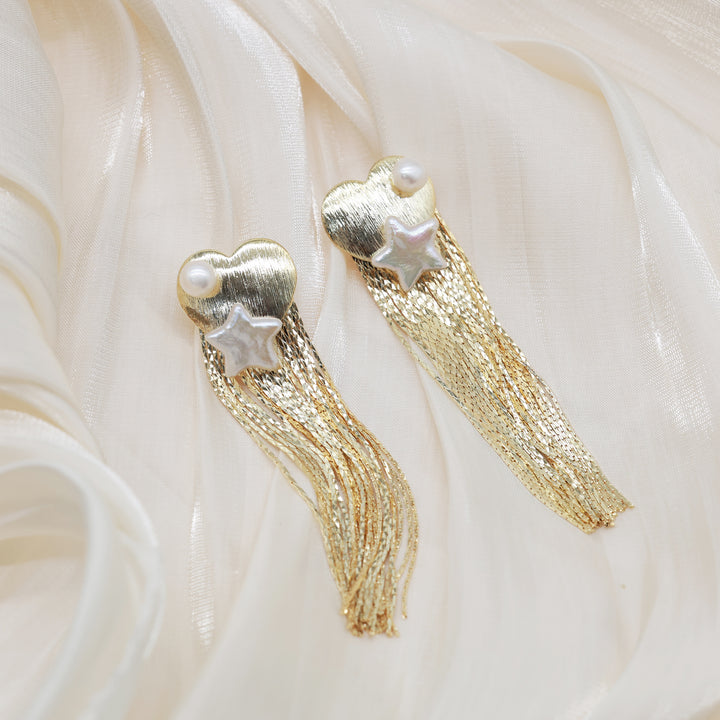 Heart Star Tassel Pearl Earrings