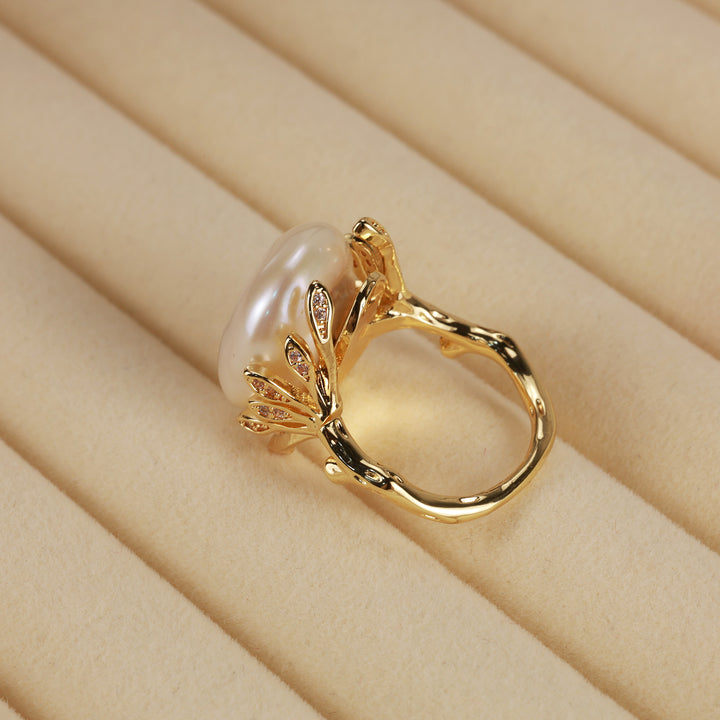 Golden Crown Pearl Ring