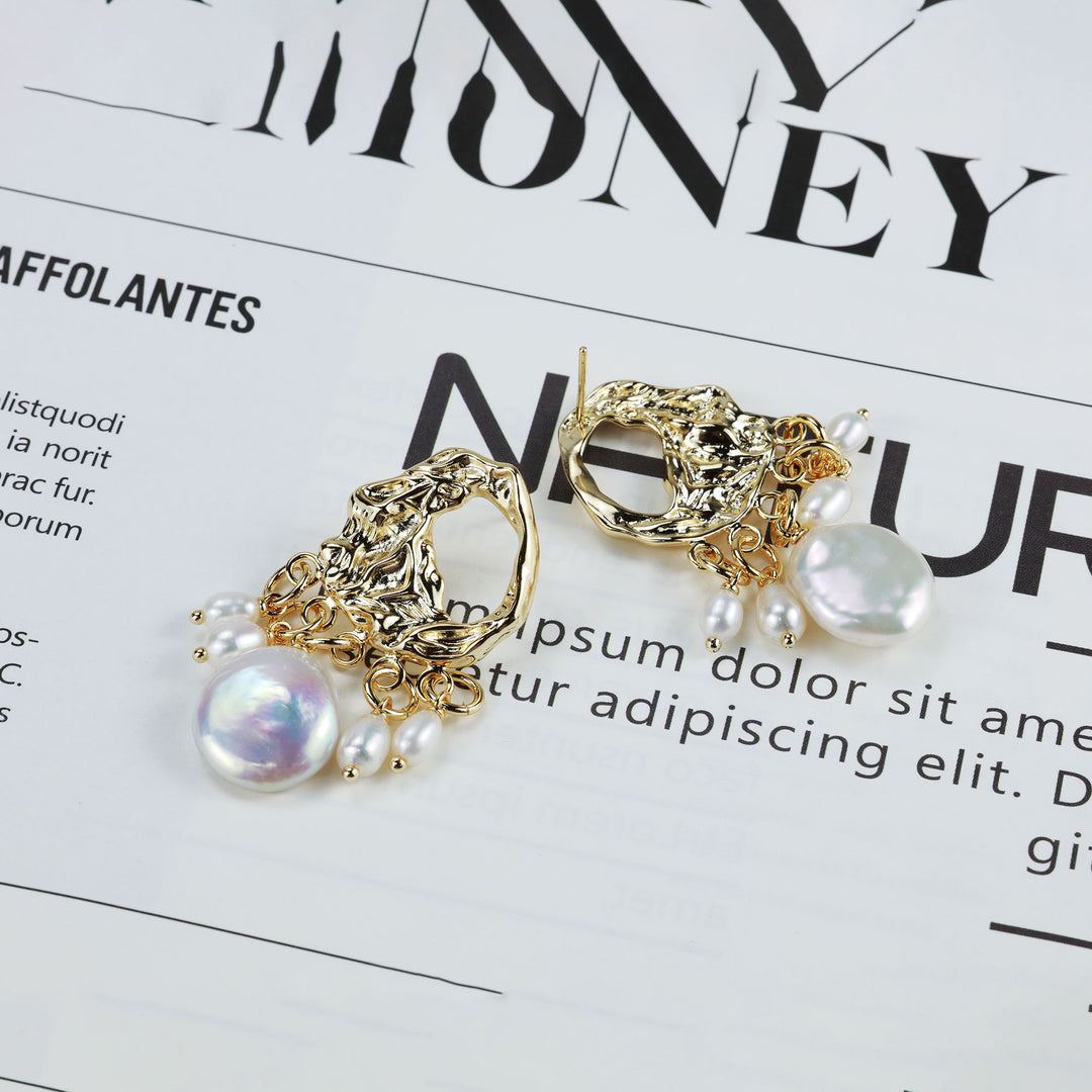 Molten Frame Pearl Drop Earrings