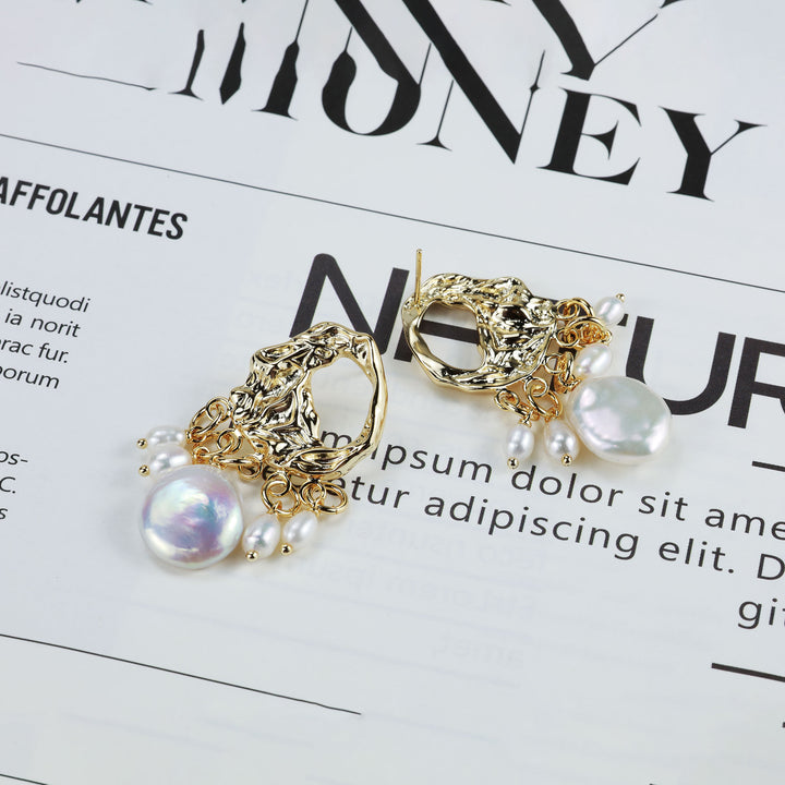 Molten Frame Pearl Drop Earrings