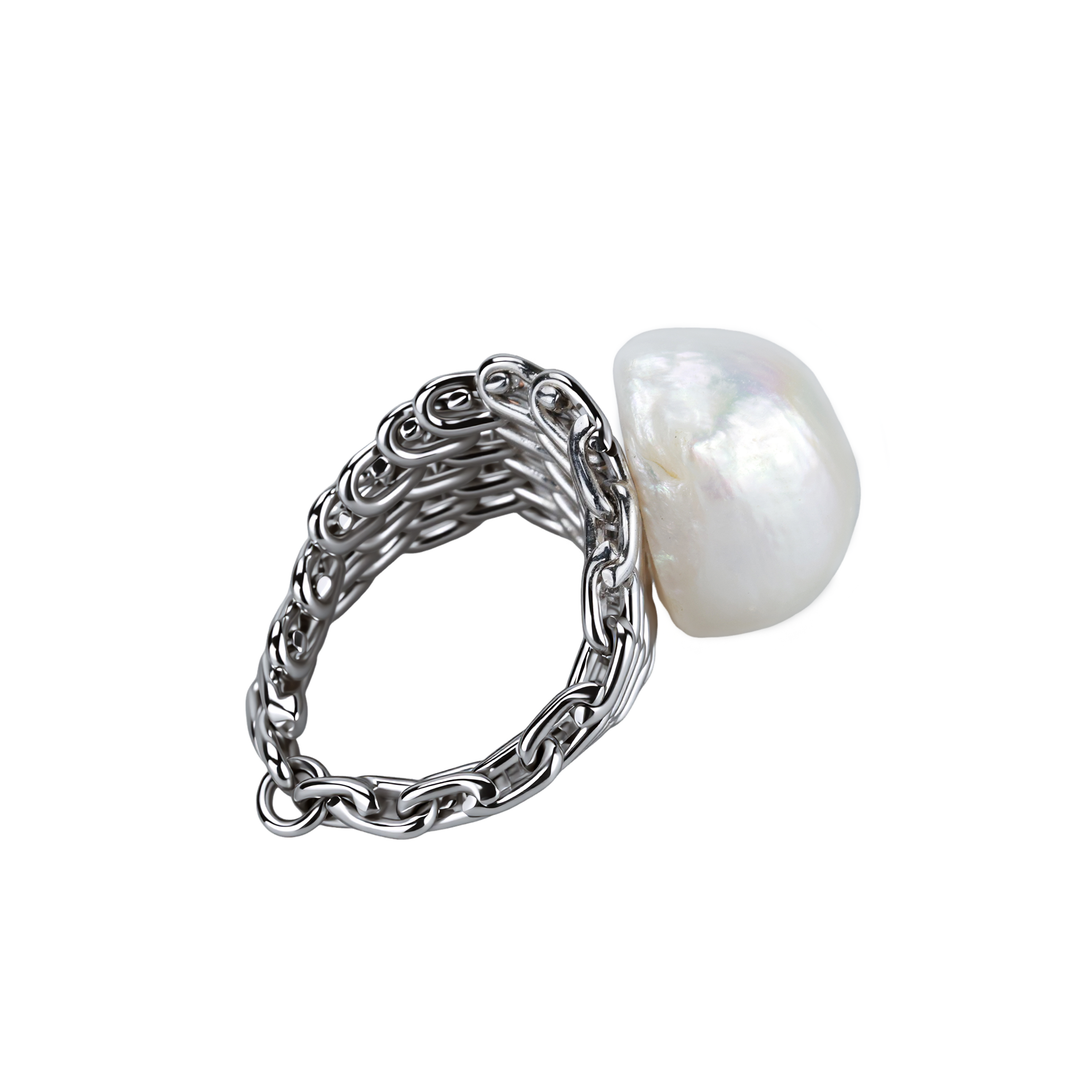Woven Chain Pearl Statement Ring